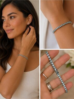 Stirling silver aqua stone tennis bracelet